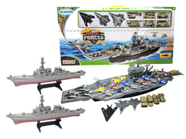 33 Inch Aircraft Carrier Toy with Soldiers Military Vehicles (18 Fighter Jets + 2 Destroyer Ship Combo)